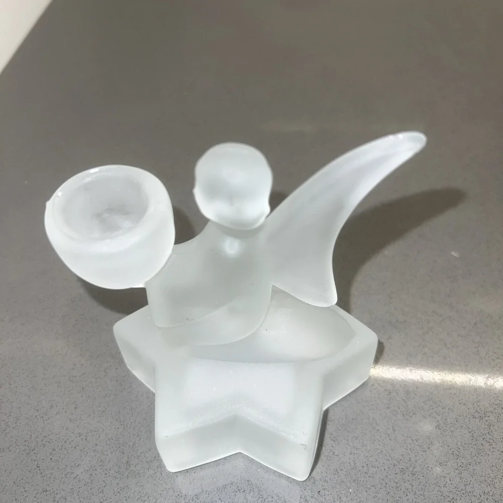 Vintage Frosted Glass Angel Candle Holder 4